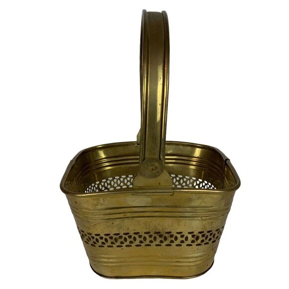 Solid Brass Square Pierced Ribbed Basket From India Decorative Container - Picture 4 of 9